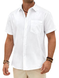 sogami Men's Breathable Cotton Linen Short Sleeve Button Down Casual Shirt For Summer