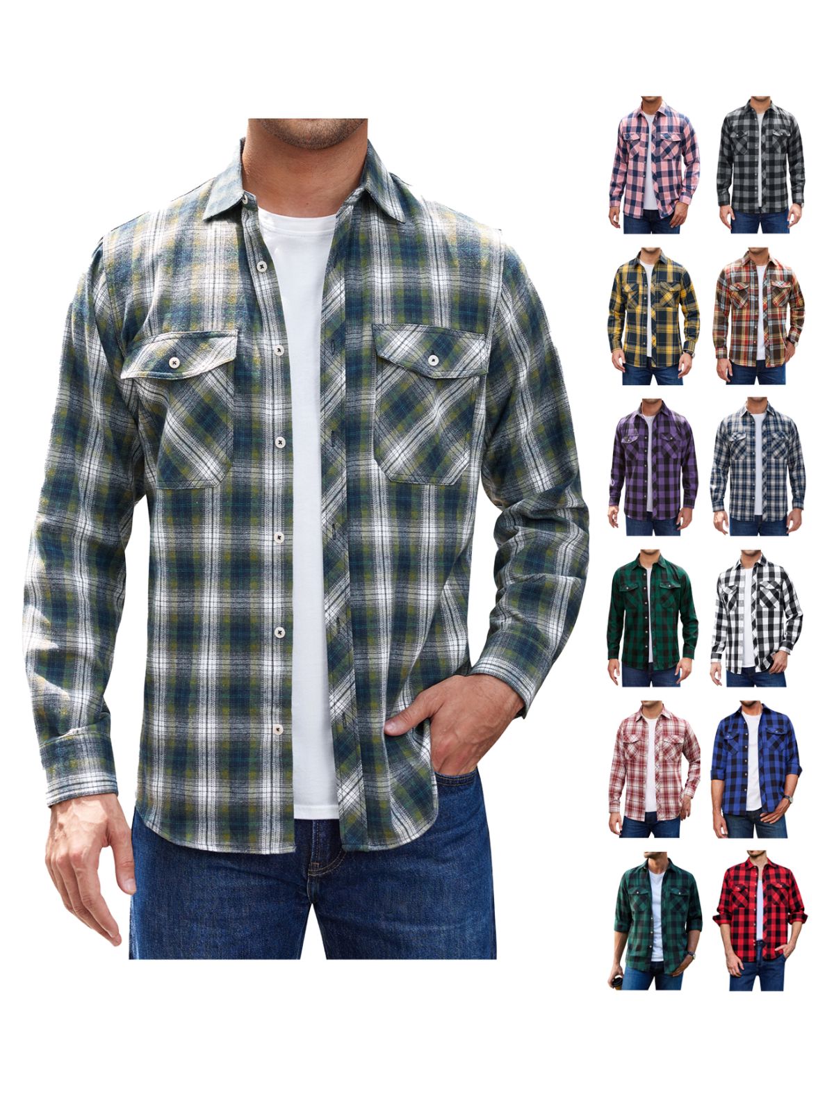 sogami Mens Long Sleeve Red Plaid Flannel Shirts Casual Button Down Regular Fit