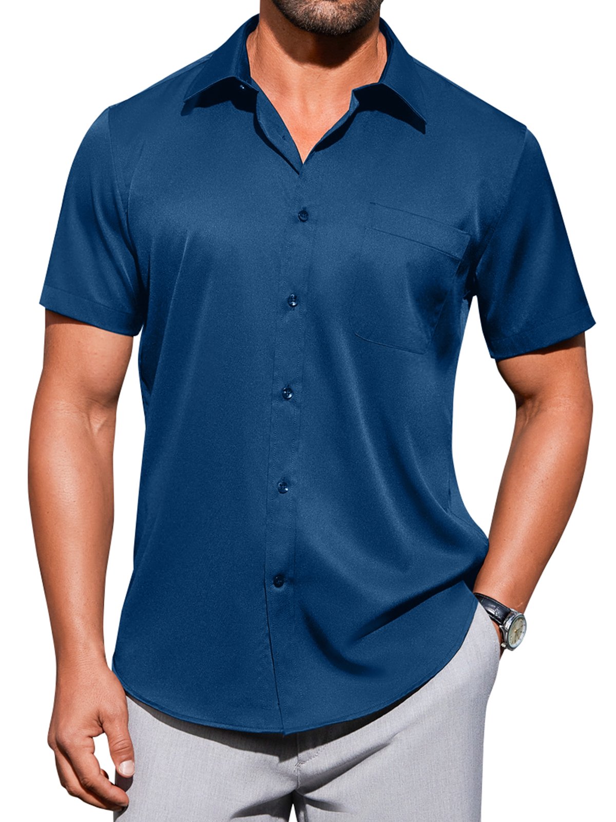 sogami Mens Short Sleeve Cotton Dress Shirts Wrinkle-Free Business Shirt