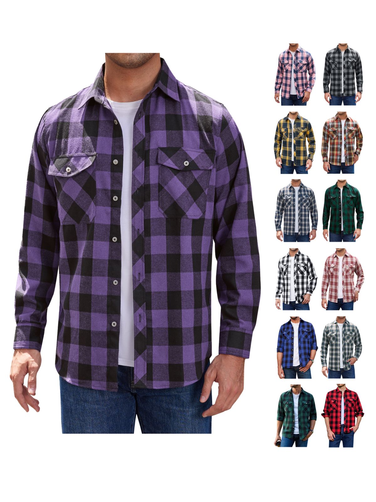sogami Mens Long Sleeve Red Plaid Flannel Shirts Casual Button Down Regular Fit
