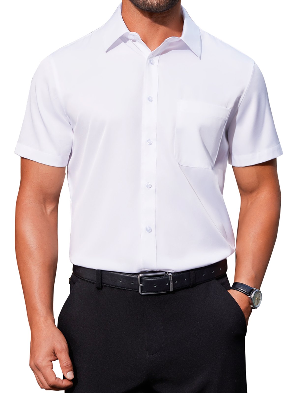 sogami Mens Short Sleeve Cotton Dress Shirts Wrinkle-Free Business Shirt
