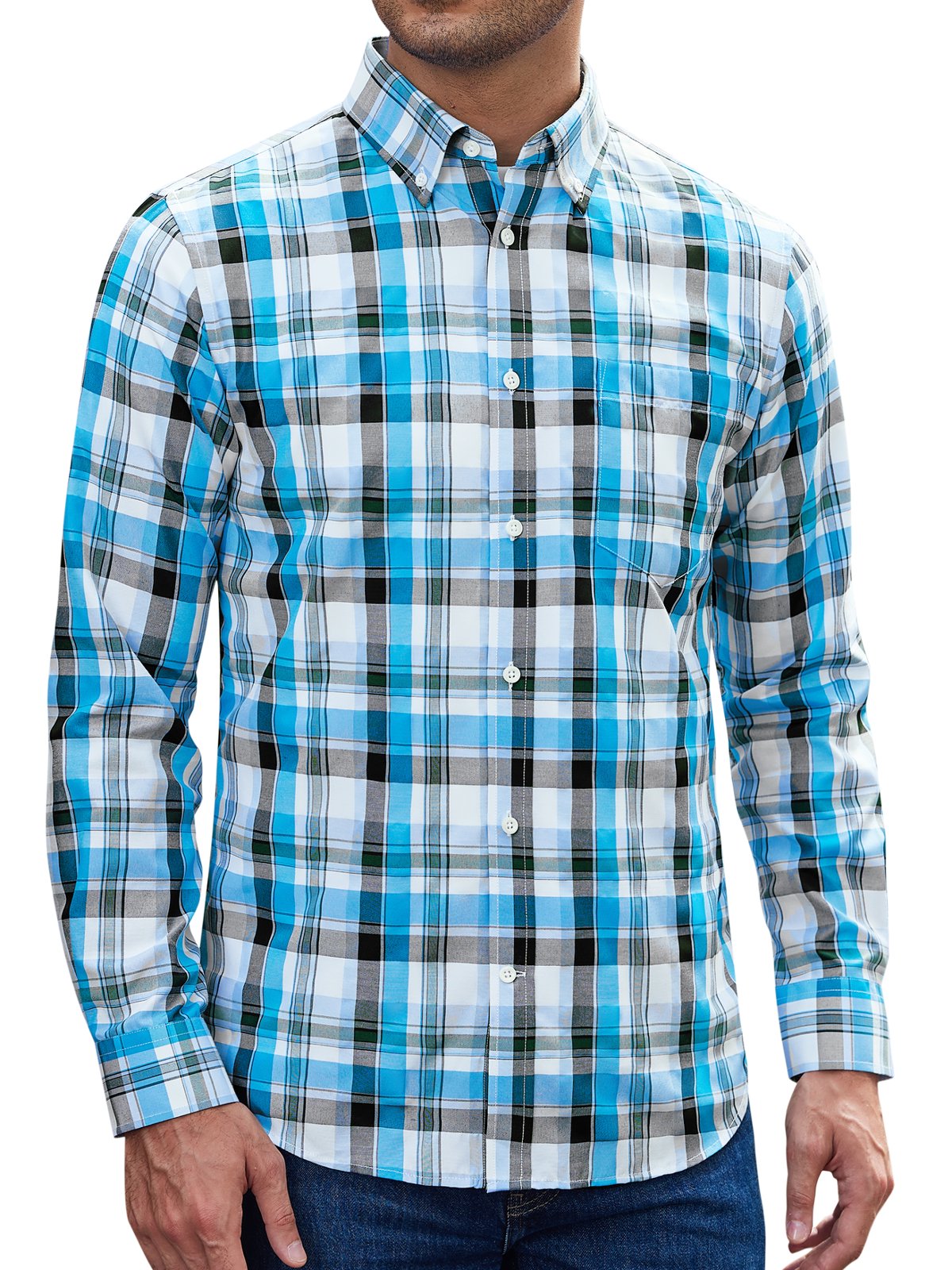 sogami Men's Casual Plaid Long Sleeve Shirt Lightweight Cotton Gingham Shirt