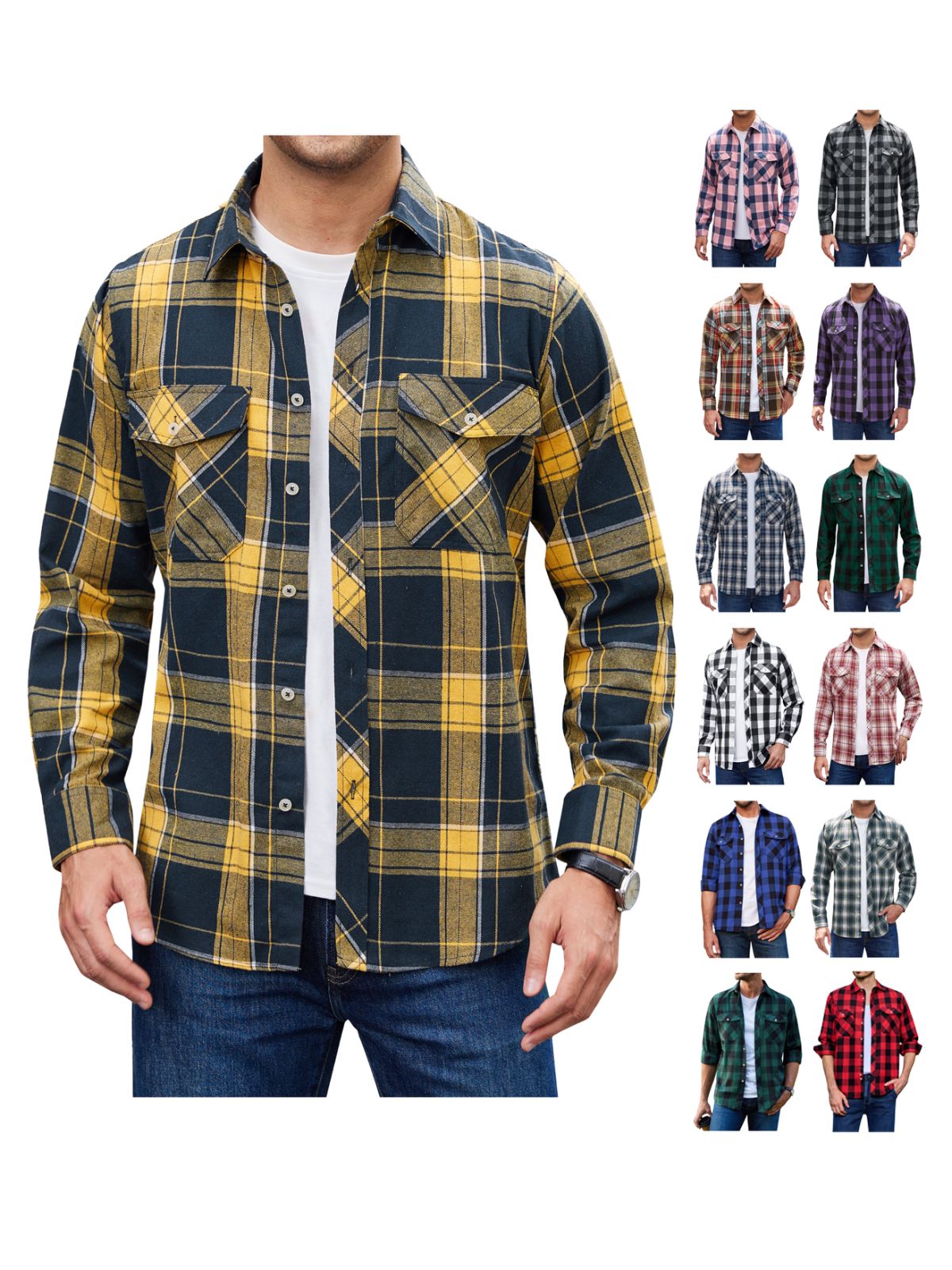 sogami Mens Long Sleeve Red Plaid Flannel Shirts Casual Button Down Regular Fit