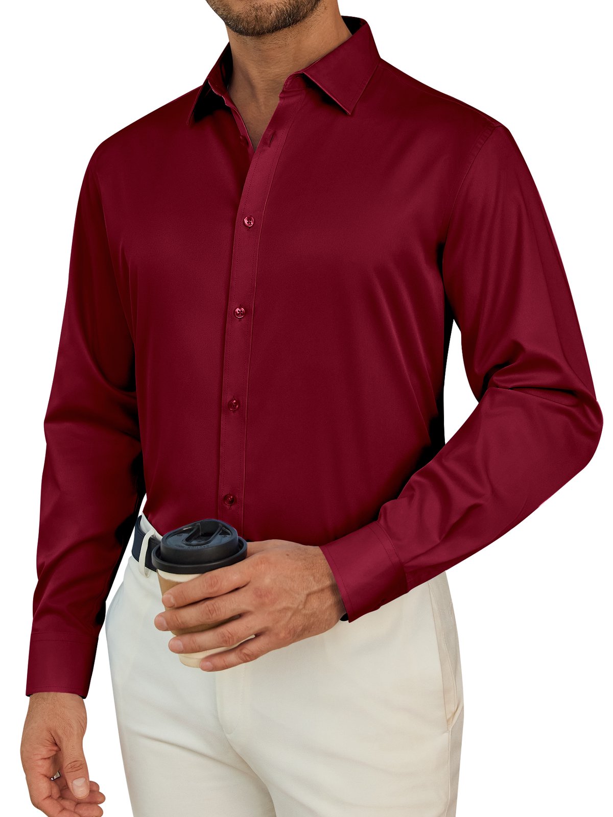 sogami Men's Stretch Long Sleeve Dress Shirt Wrinkle Free Formal Shirt
