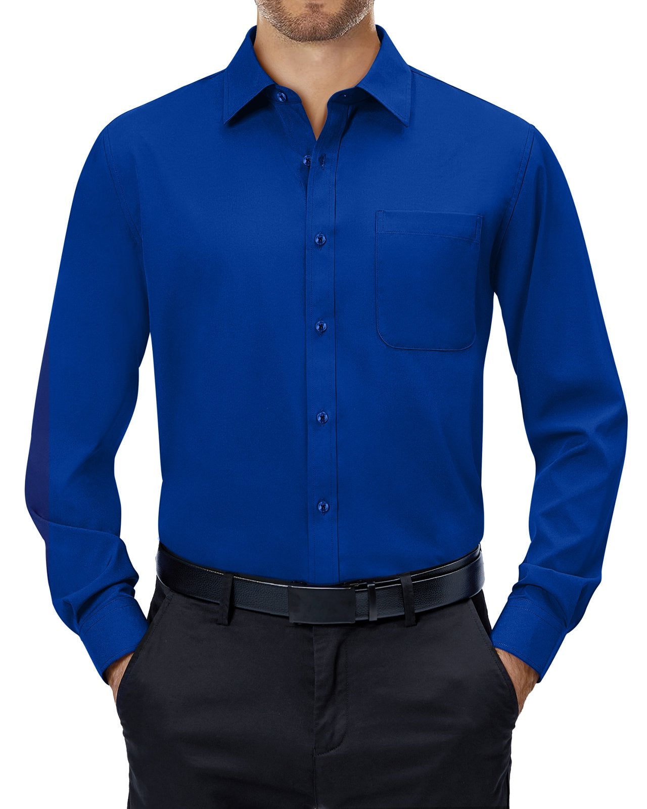 sogami Mens Long Sleeve Collared Button-up Shirt Regular Fit Solid Wrinkle-Free White Dresses Shirt Business Casual