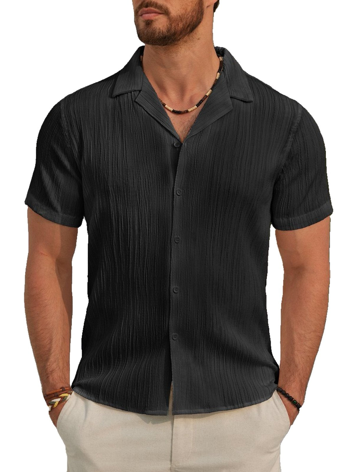 sogami Mens Casual Linen Button Down Short Sleeve Shirts Textured Summer Beach Shirt