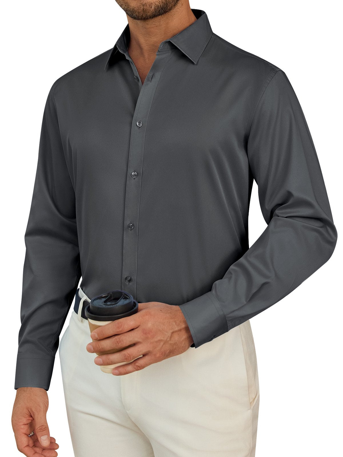 sogami Men's Stretch Long Sleeve Dress Shirt Wrinkle Free Formal Shirt