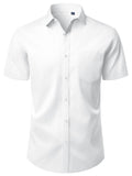 sogami Mens Button Down Work Shirt Stretched Wrinkle Free Short Sleeve White Dresses Shirt For Casual
