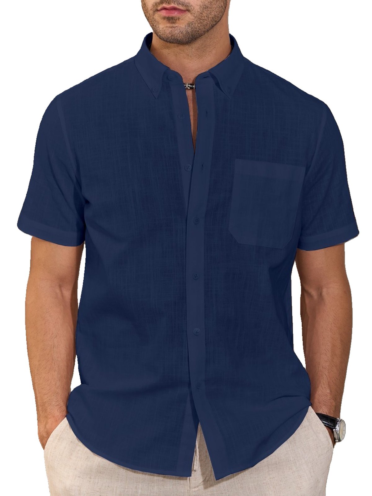 sogami Men's Cotton Linen Short Sleeve Button Down Shirt Casual Summer Shirt