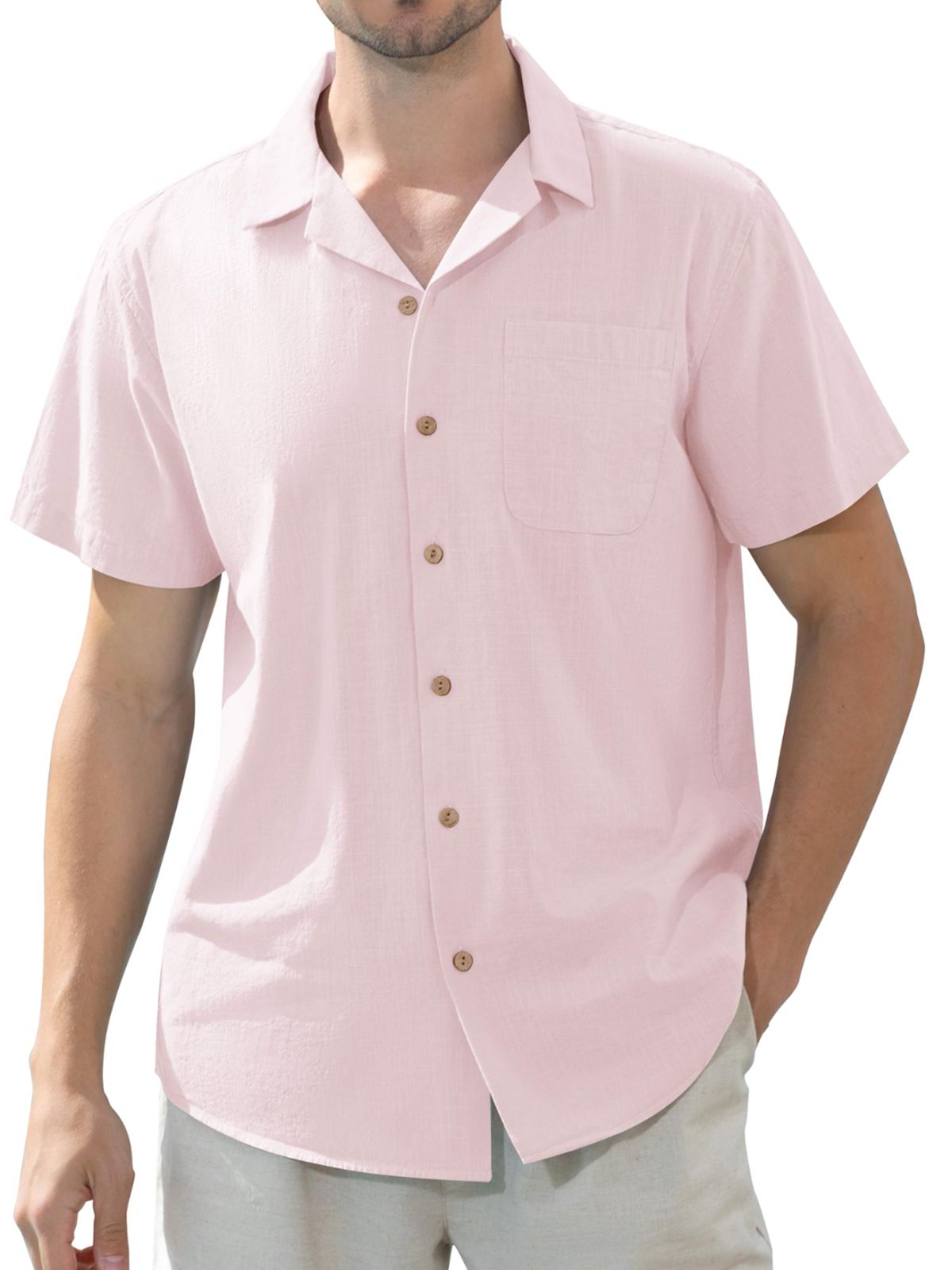 sogami Men's Linen Shirts Short Sleeve Hawaiian Button down Shirt with Pocket
