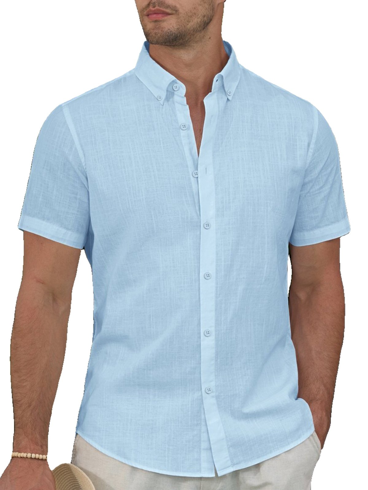 sogami Men's Breathable Cotton Linen Short Sleeve Button Down Summer Shirt