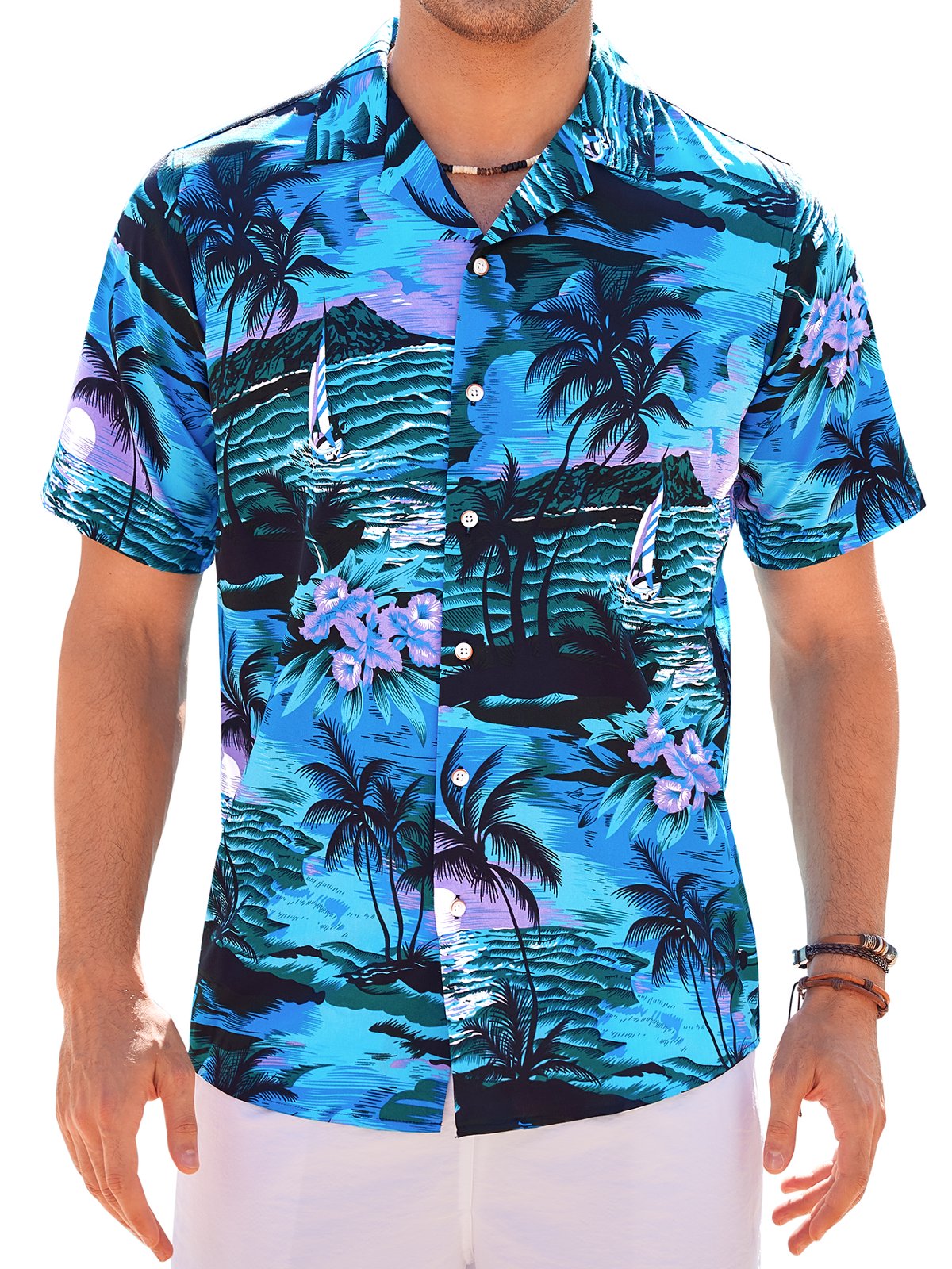 sogami Beach Shirt Short Sleeve Hawaiian Shirts for Men Casual Button Down Shirt