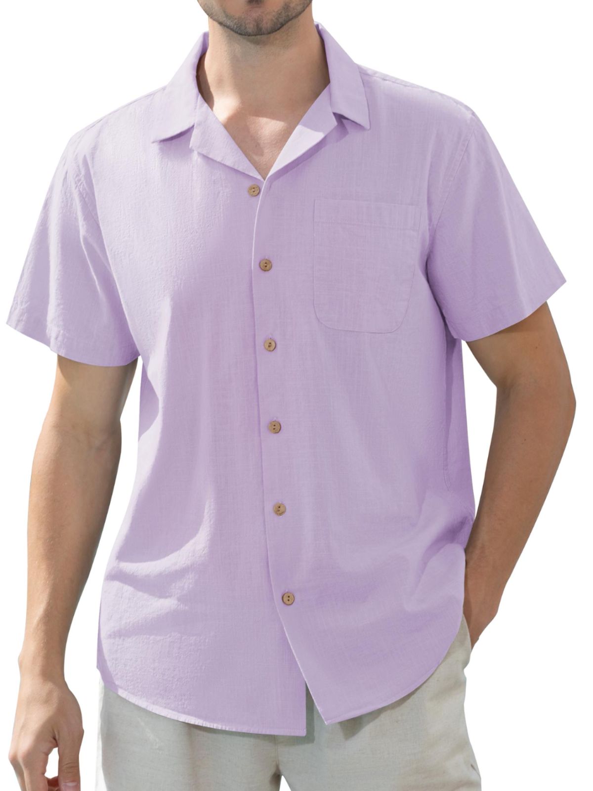 sogami Men's Linen Shirts Short Sleeve Hawaiian Button down Shirt with Pocket
