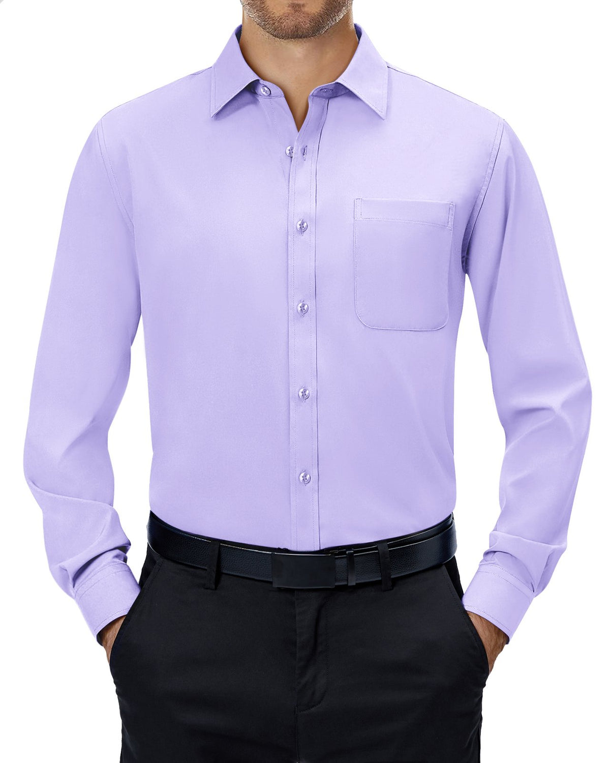 sogami Mens Long Sleeve Collared Button-up Shirt Regular Fit Solid Wrinkle-Free White Dresses Shirt Business Casual