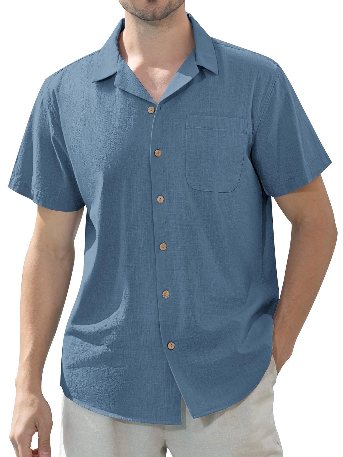 sogami Men's Linen Shirts Short Sleeve Hawaiian Button down Shirt with Pocket