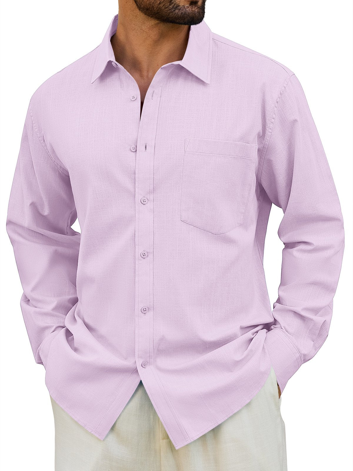 sogami Men's Cotton Linen Shirt Casual Long Sleeve Button Down Shirt