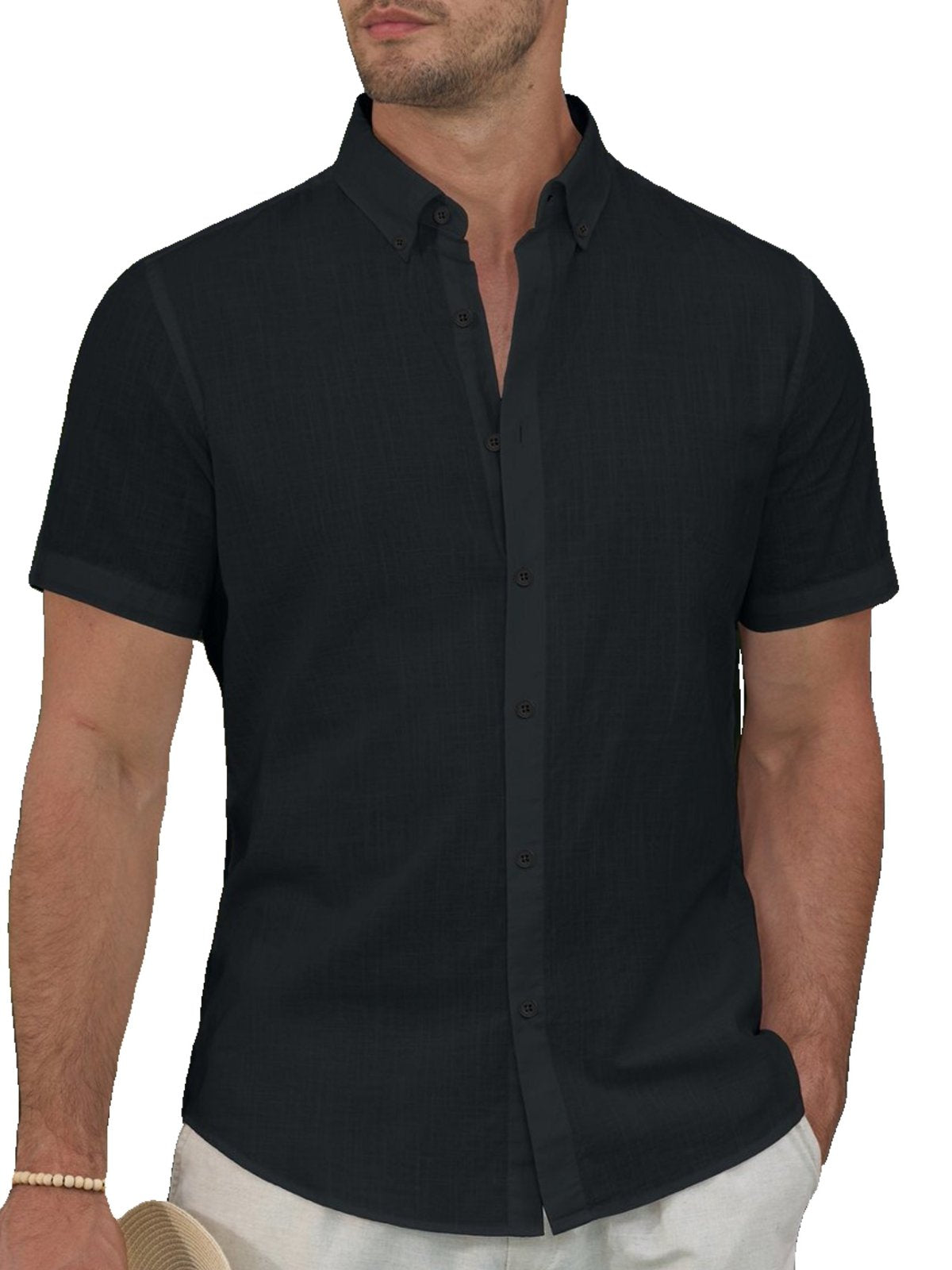sogami Men's Breathable Cotton Linen Short Sleeve Button Down Summer Shirt