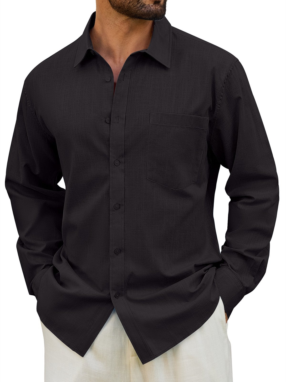 sogami Men's Cotton Linen Shirt Casual Long Sleeve Button Down Shirt