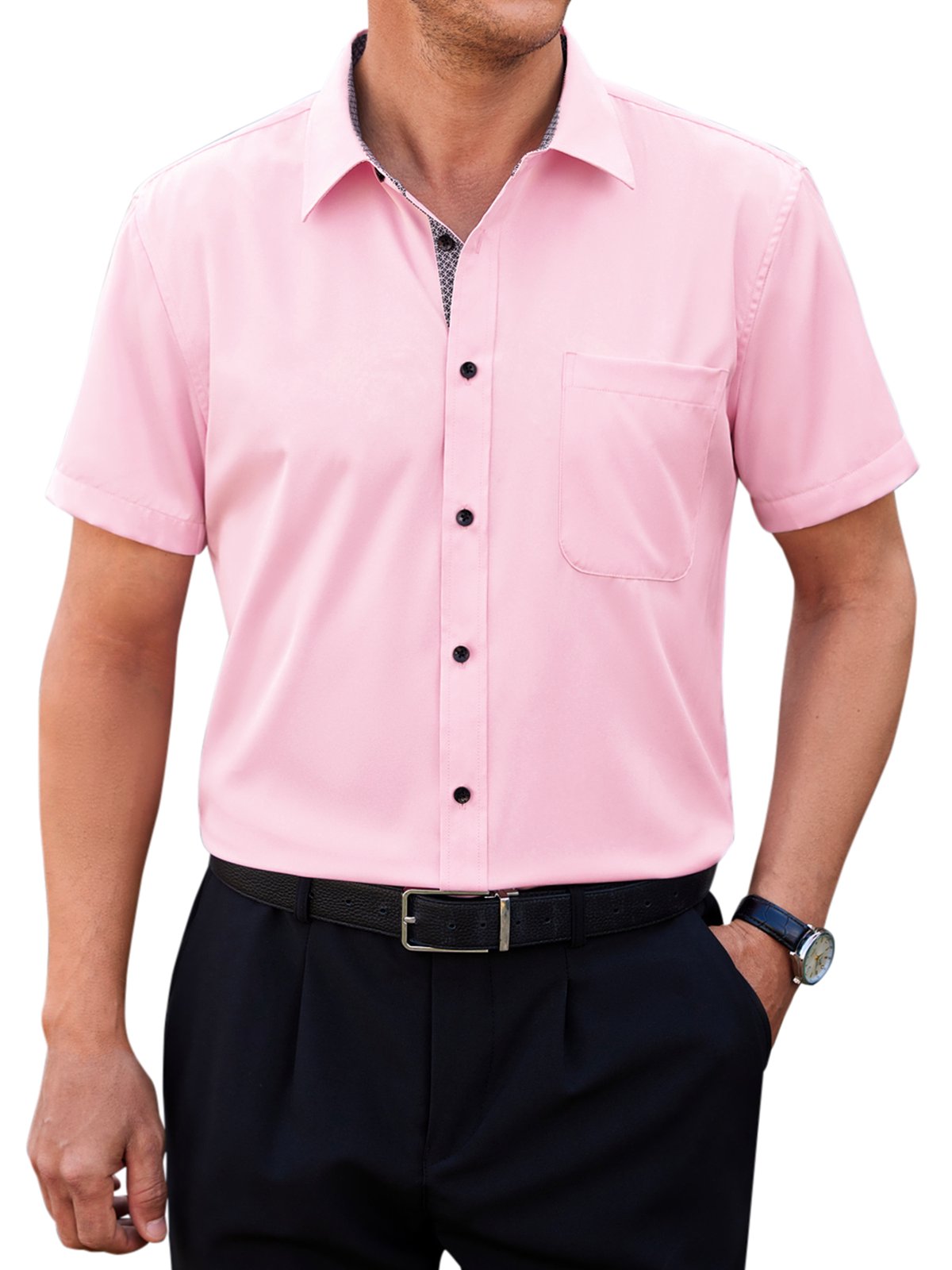 sogami Mens Short Sleeve Cotton Dress Shirts Wrinkle-Free Business Shirt