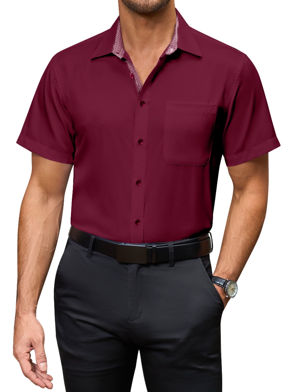 sogami Mens Short Sleeve Cotton Dress Shirts Wrinkle-Free Business Shirt