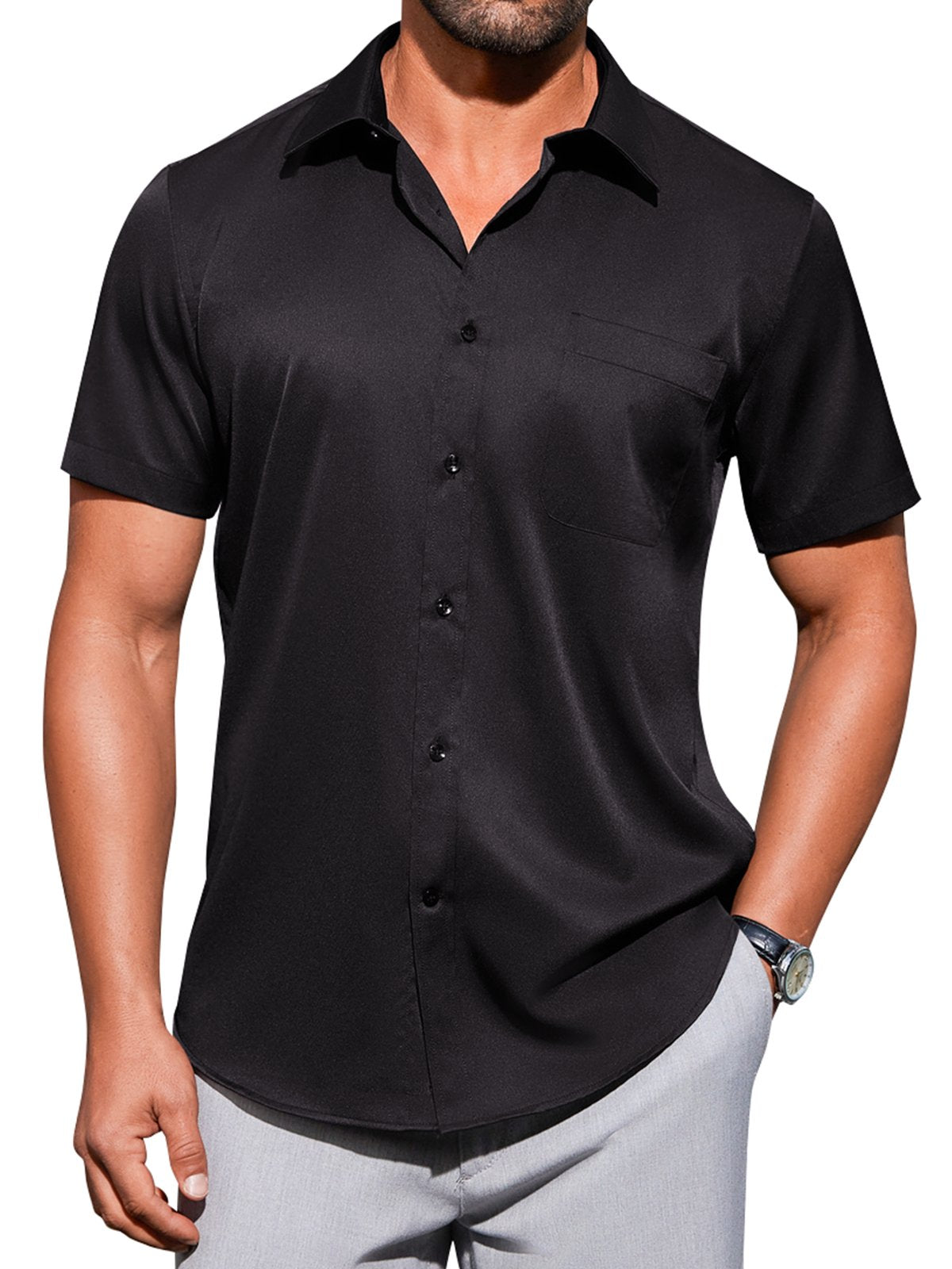 sogami Mens Short Sleeve Cotton Dress Shirts Wrinkle-Free Business Shirt