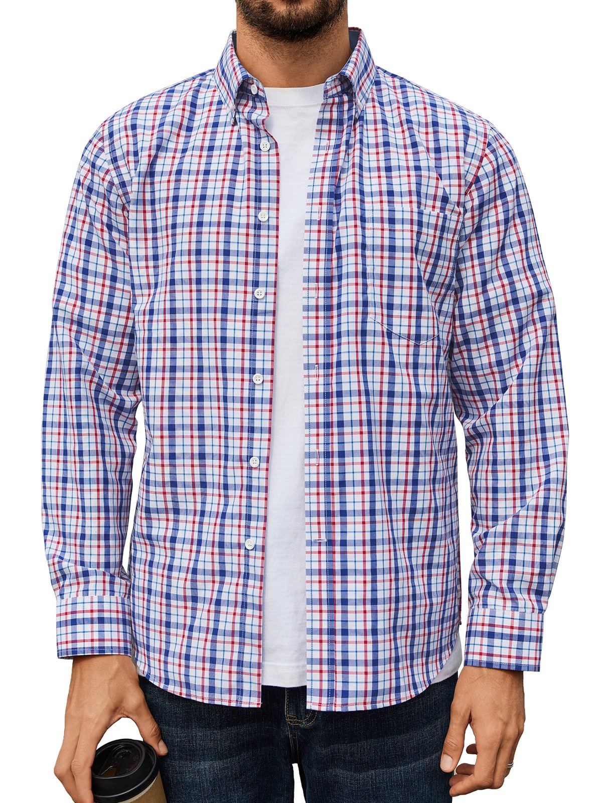 sogami Men's Casual Plaid Long Sleeve Shirt Lightweight Cotton Gingham Shirt