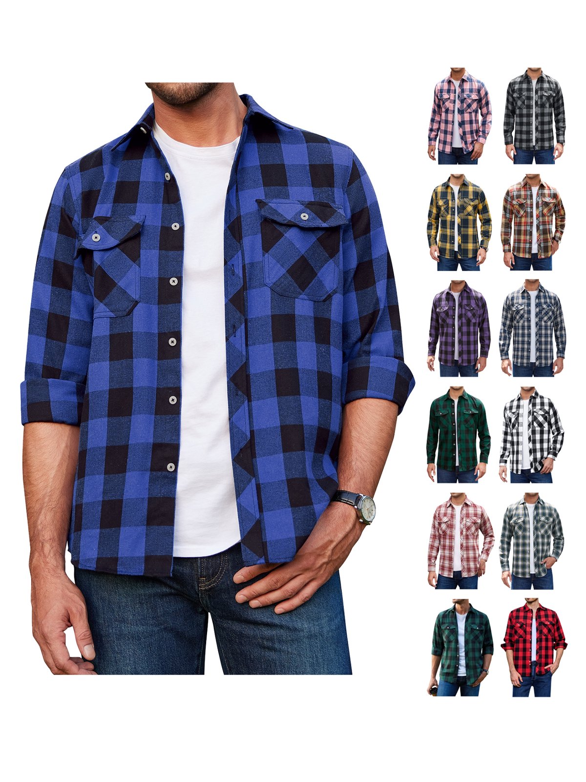 sogami Mens Long Sleeve Red Plaid Flannel Shirts Casual Button Down Regular Fit